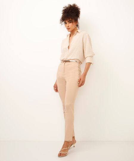 calça skinny cós elástico bege 36