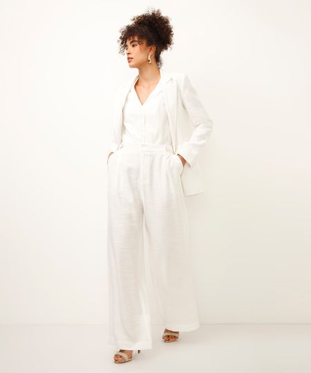 calça wide leg de viscose off white 42
