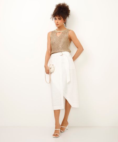 saia midi de viscose com transpasse off white 40 saia midi de viscose com transpasse off white 40