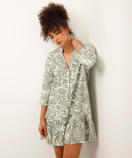 vestido curto manga longa arabescos verde PP