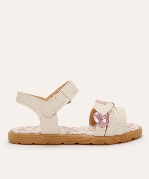 sandália infantil coração metalizado off white 24