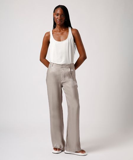 calça de alfaiataria acetinada mindset cinza 36