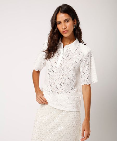 polo de laise com ombreira floral mindset off white PP