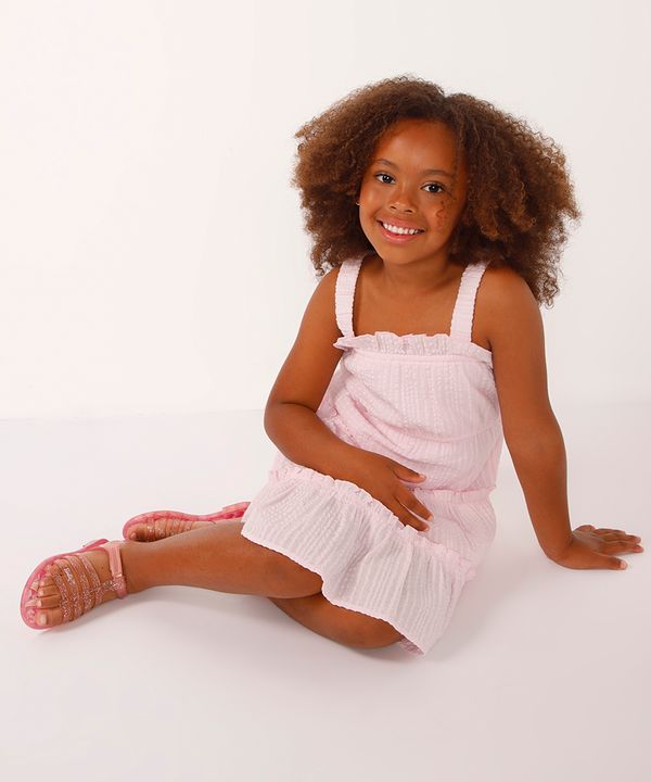 vestido curto infantil de algodão texturizado rosa 12