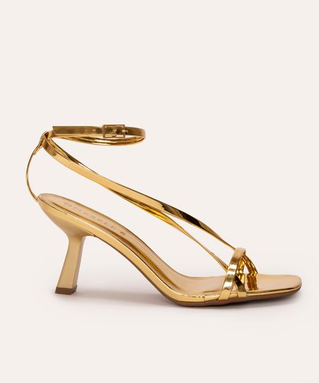 sandália bico quadrado metalizada dourado 35