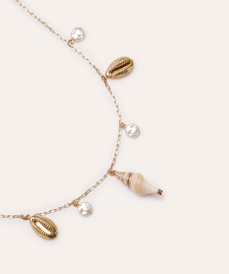 colar corrente conchinha e búzios dourado UNICO