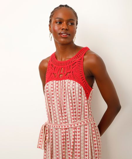 vestido midi com crochet arabescos off white P vestido midi com crochet arabescos off white P