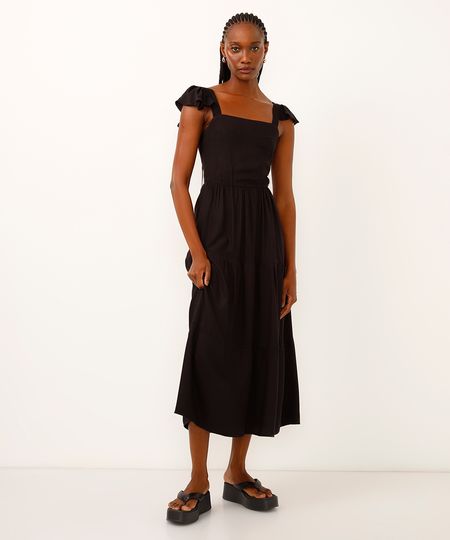 vestido midi de viscose marias preto G
