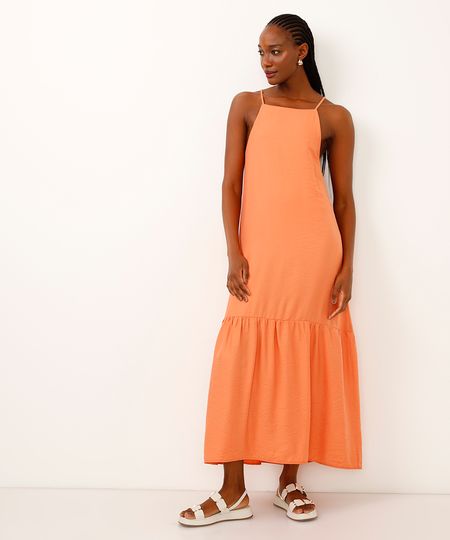 vestido midi de viscose halter neck laranja PP vestido midi de viscose halter neck laranja PP