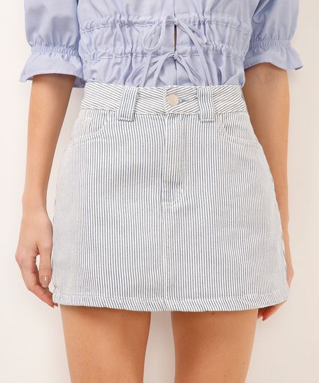 short saia de sarja listrado azul 46