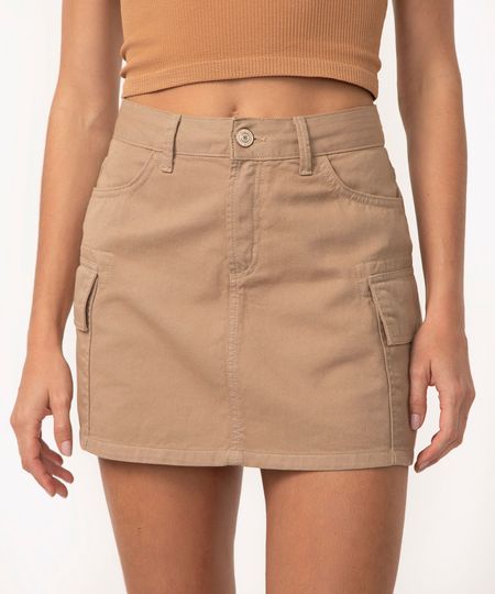 saia de sarja cargo cintura média bege 34 saia de sarja cargo cintura média bege 34