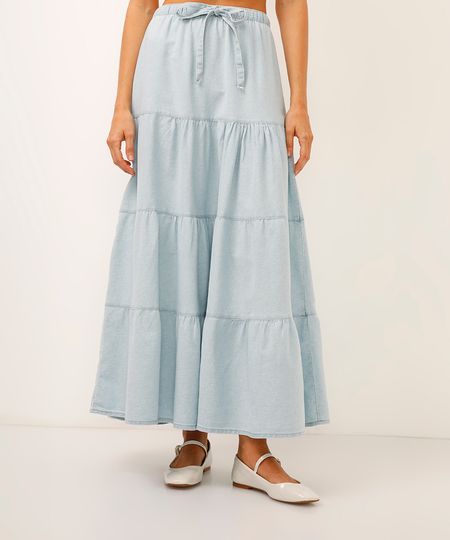 saia godê jeans cós elástico azul P