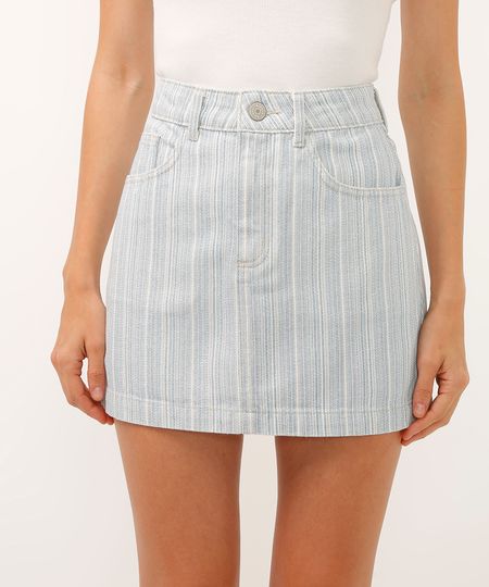 saia curta jeans cintura alta listrada azul 40