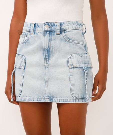 minissaia cargo jeans cintura alta azul 36 minissaia cargo jeans cintura alta azul 36