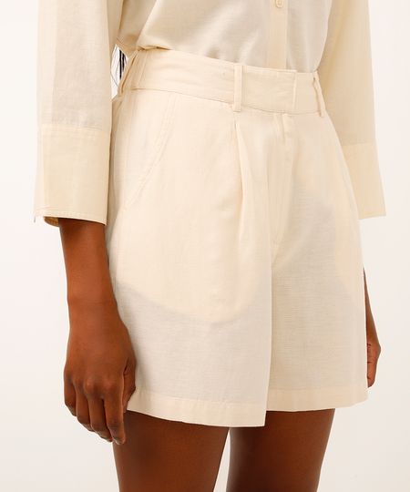 short clochard com linho e pregas bege 38
