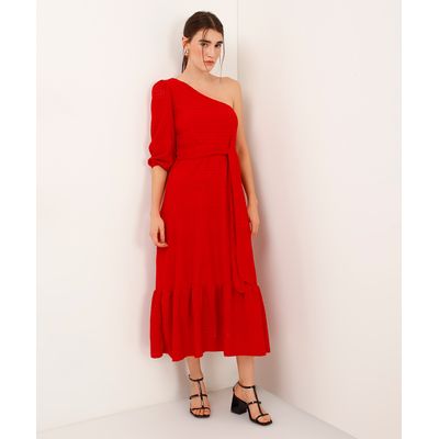 vestido ombro único de laise vermelho