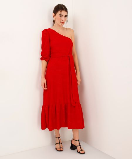 vestido ombro único de laise vermelho M