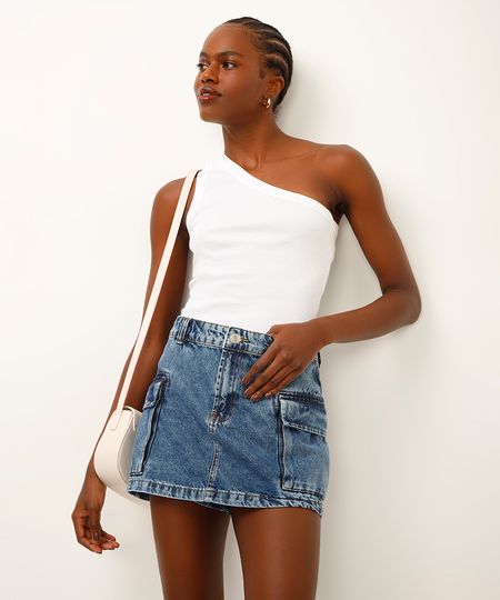 short saia cargo jeans azul 36 short saia cargo jeans azul 36