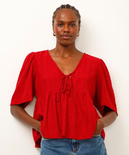 blusa de laise com amarração vermelha PP blusa de laise com amarração vermelha PP