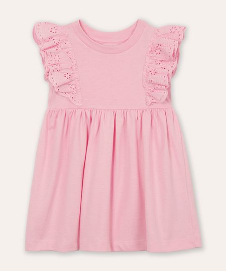 vestido infantil de algodão com babado rosa 4