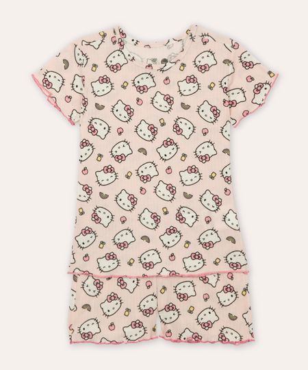 pijama curto infantil canelado hello kitty rosa 12