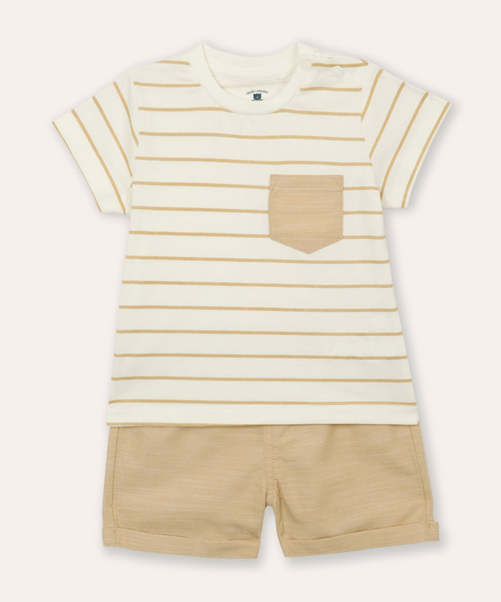 conjunto infantil curto listrada bege