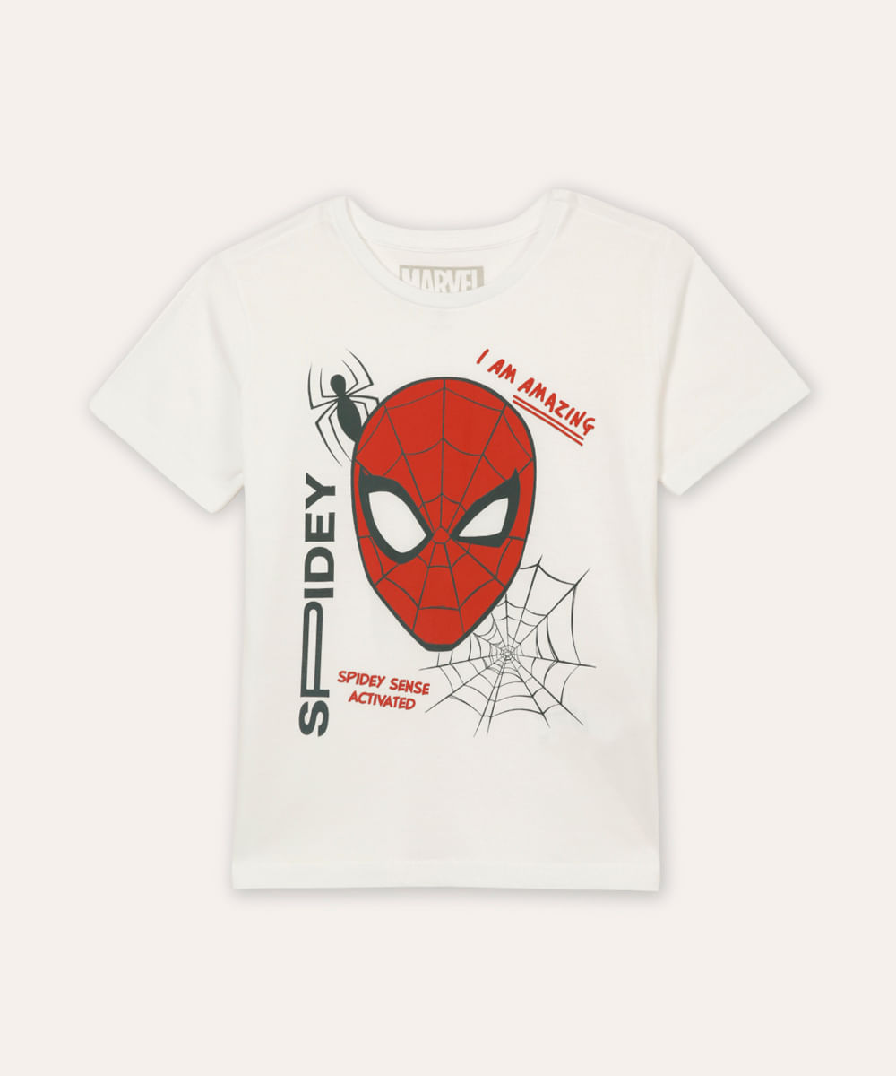 camiseta infantil de algodão homem aranha off white