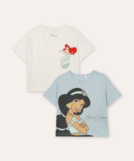 kit de 2 camisetas infantis jasmine e ariel colorida 10