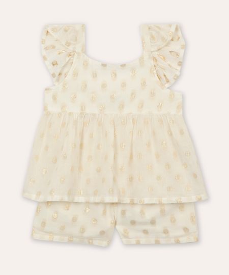 conjunto infantil curto poá com lurex off white 5