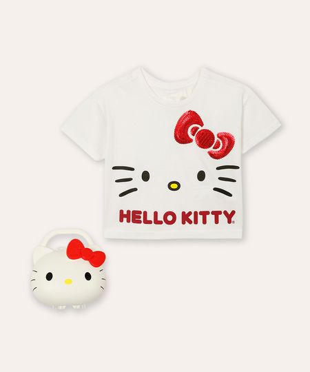 camiseta infantil de algodão hello kitty com brinde off white 2
