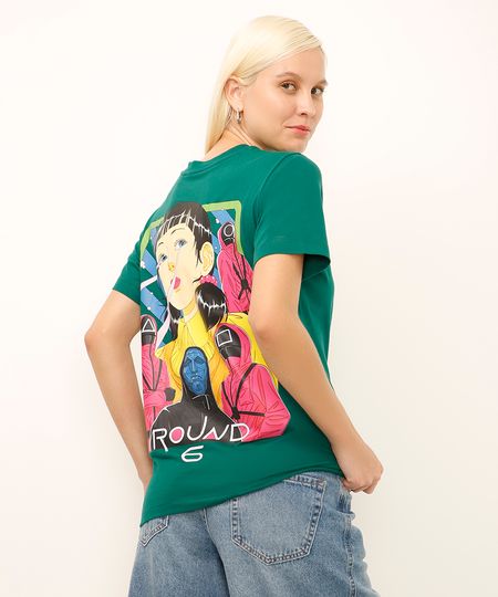 camiseta de algodão round 6 verde M camiseta de algodão round 6 verde M