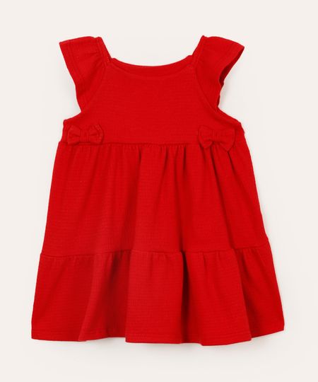 vestido infantil com laço texturizado vermelho 18-24