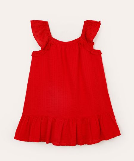 vestido infantil manga de laise texturizado vermelho 6