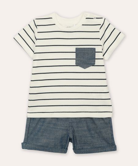 conjunto infantil curto listrada off white 0-3