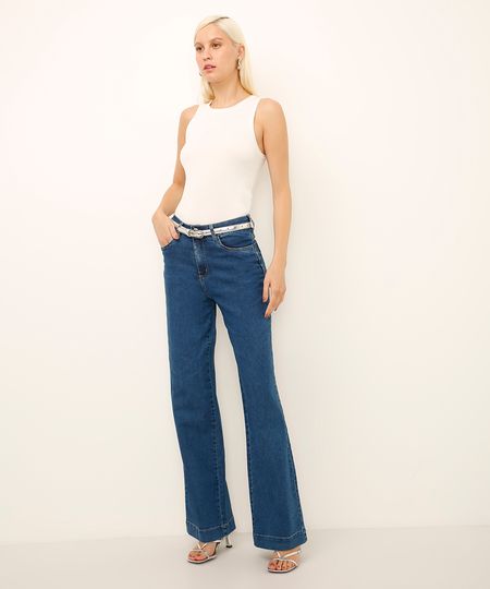 calça jeans wide leg sawary azul 38