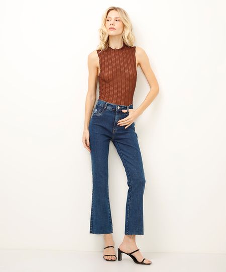 calça flare cropped jeans sawary azul 36