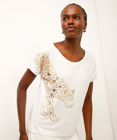 blusa de algodão onça metalizada off white PP blusa de algodão onça metalizada off white PP
