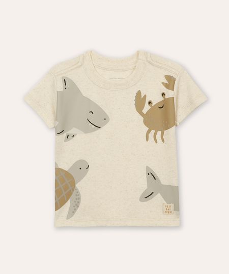 camiseta com linho infantil bichinhos do mar bege 1