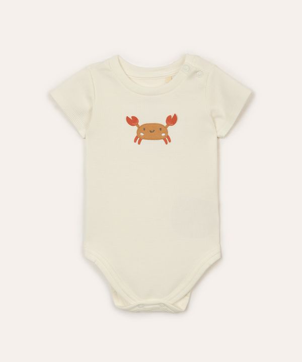 body infantil de algodão siri texturizado off white 9-12