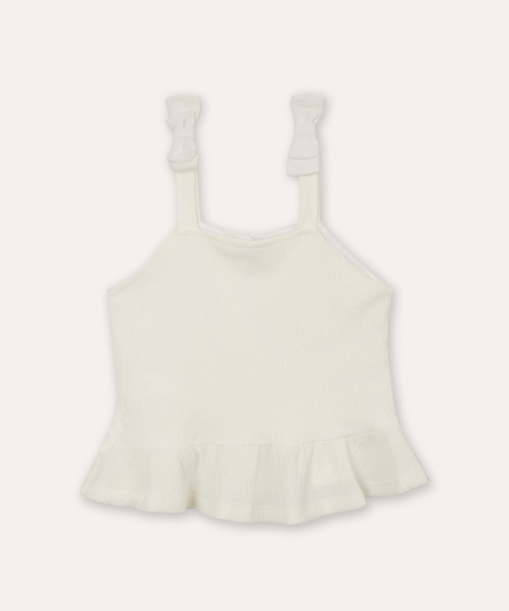 regata peplum infantil com lacinho off white