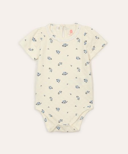 body infantil de algodão com renda floral off white 3-6 body infantil de algodão com renda floral off white 3-6