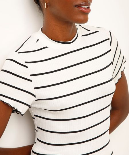 blusa de viscose gola alta listrada off white PP blusa de viscose gola alta listrada off white PP