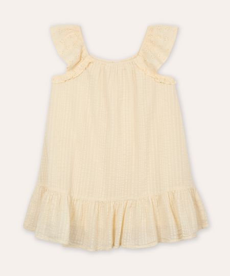 vestido infantil manga de laise texturizado bege 6