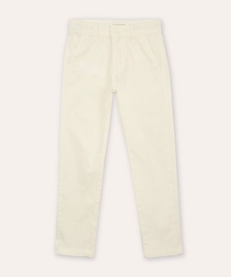 calça slim de sarja infantil com bolsos chino off white 4