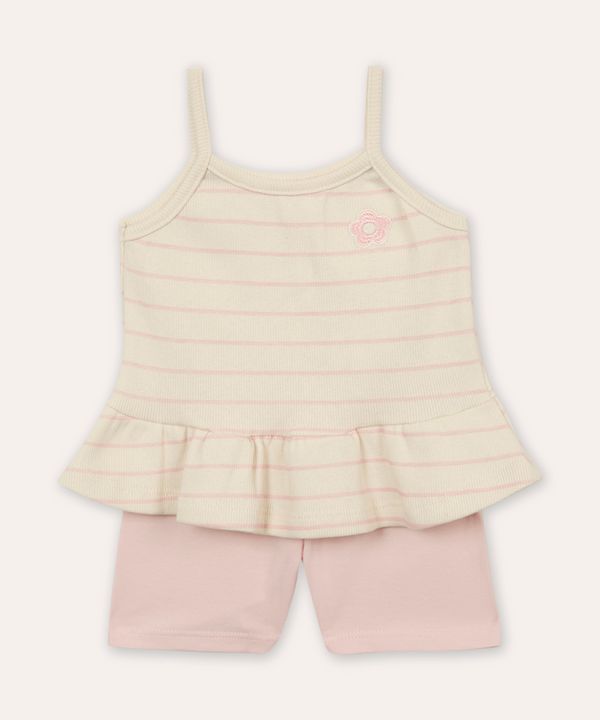 conjunto infantil de algodão listrado floral rosa 4