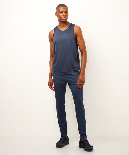 calça slim com recorte elástico e zíper esportiva ace azul P