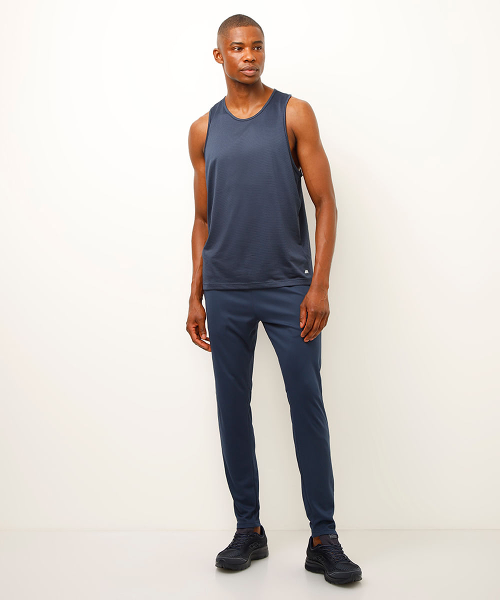 calça slim com recorte elástico e zíper esportiva ace azul
