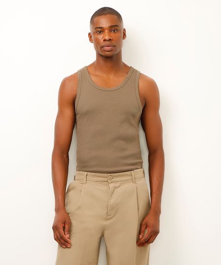 regata básica canelada bege P regata básica canelada bege P