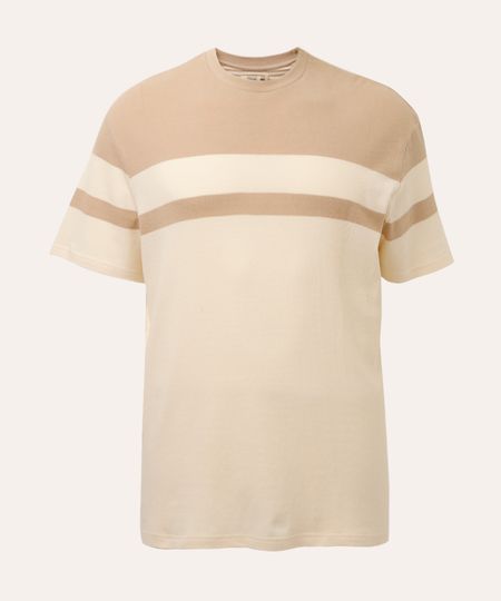 camiseta comfort de algodão texturizada plus size bege GG1