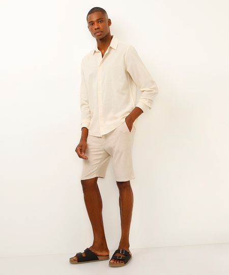 bermuda reta com linho bege 40 bermuda reta com linho bege 40